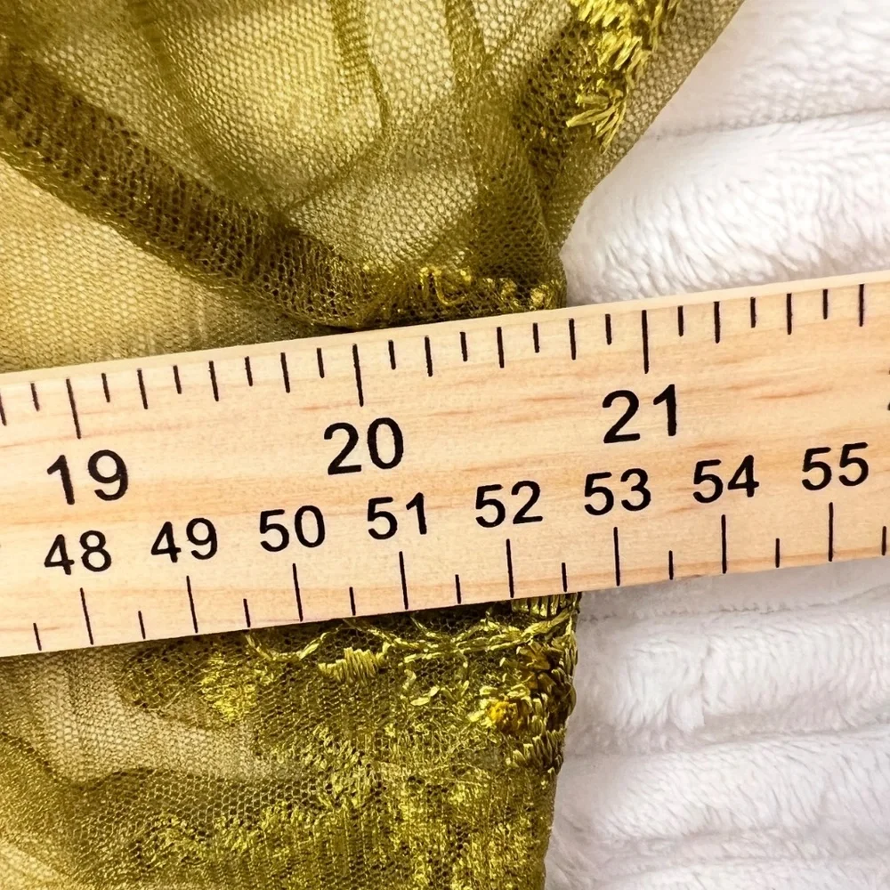 #A048   FT INC Olive Green Embroidered Mesh Top with High Neck, Sequins, XL - Picture 12 of 12